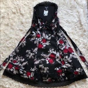 HT **NWT** Black & Red Floral Ruffle Dress size S